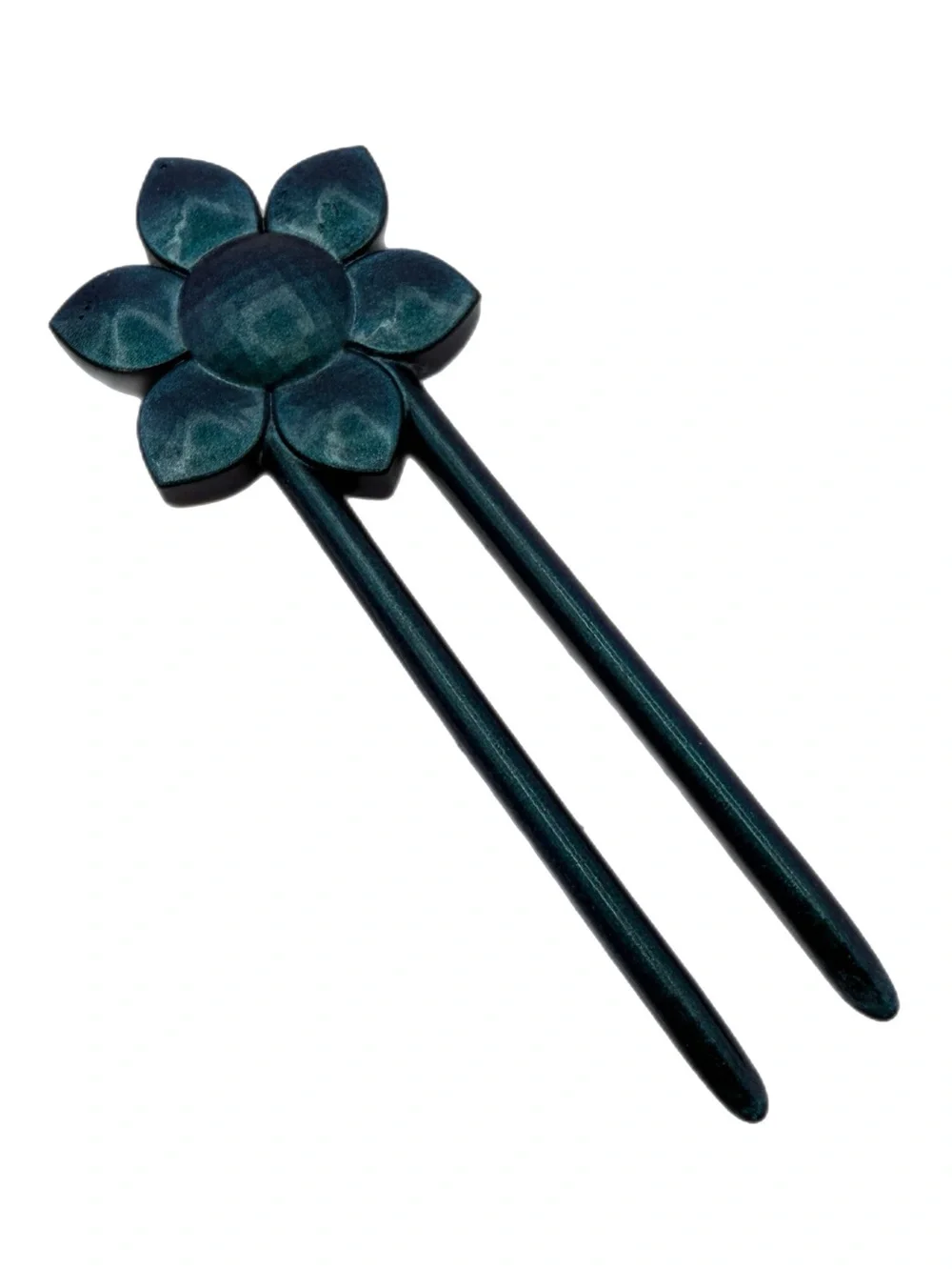 Vintage‑Style Teal Floral Hair Stick –‎ Double‑Prong Decorative Hairpin